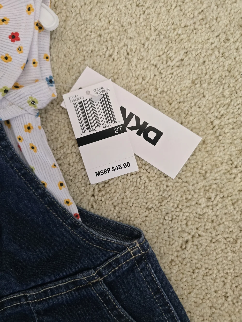 DKNY Dark Blue Denim Overall Dress with Floral Tee Shirt And Head Band Set